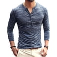 thumbnail image 3 of Haut Homme Col Rond Bouton Blouse T-shirt Homme Manches Longues Décontracté Slim T-shirt, Bleu, m, 3 of 3