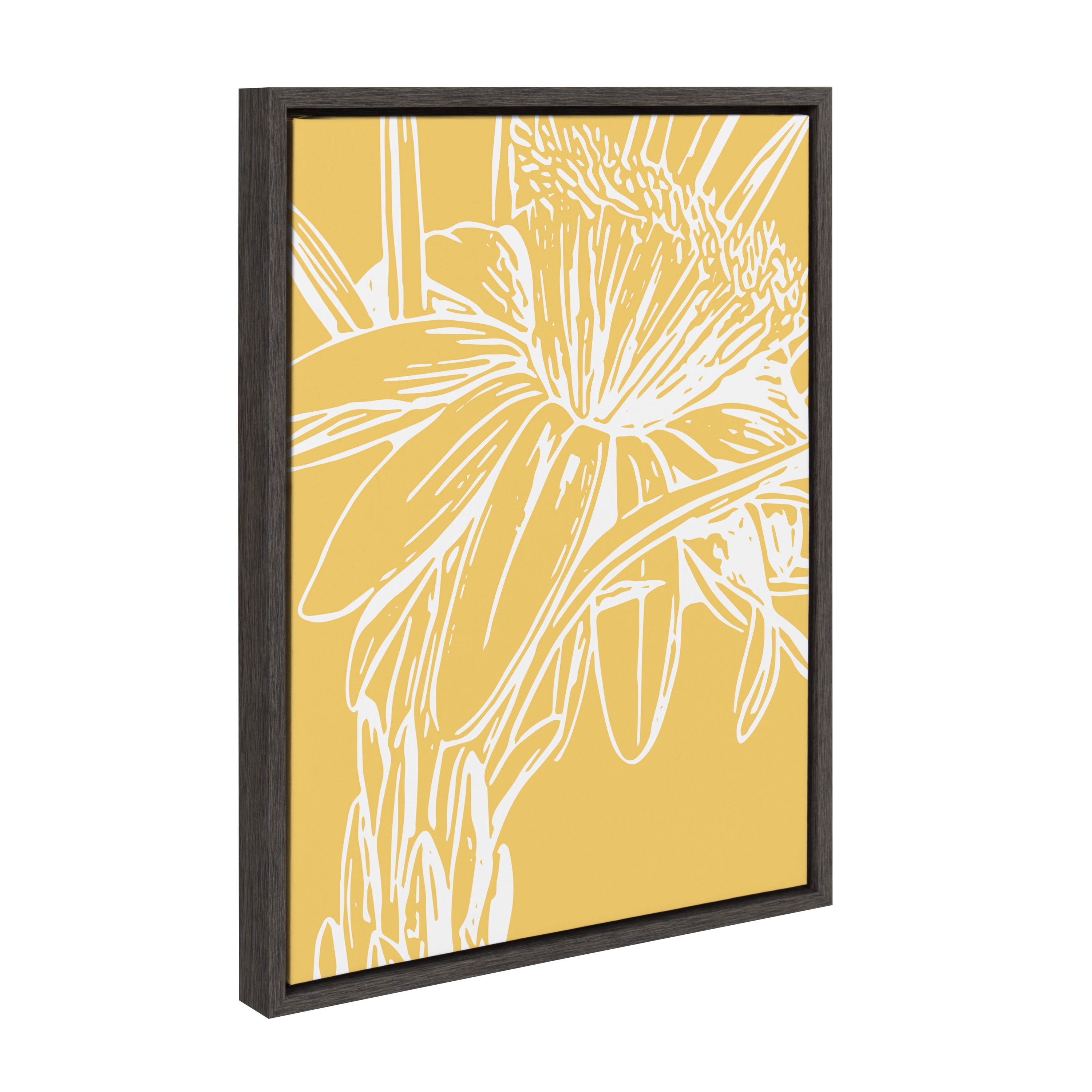 Kate and Laurel Sylvie Flower in Yellow Framed Canvas Wall Art by Apricot and Birch, 18x24 Gray, Floral Art for Wall