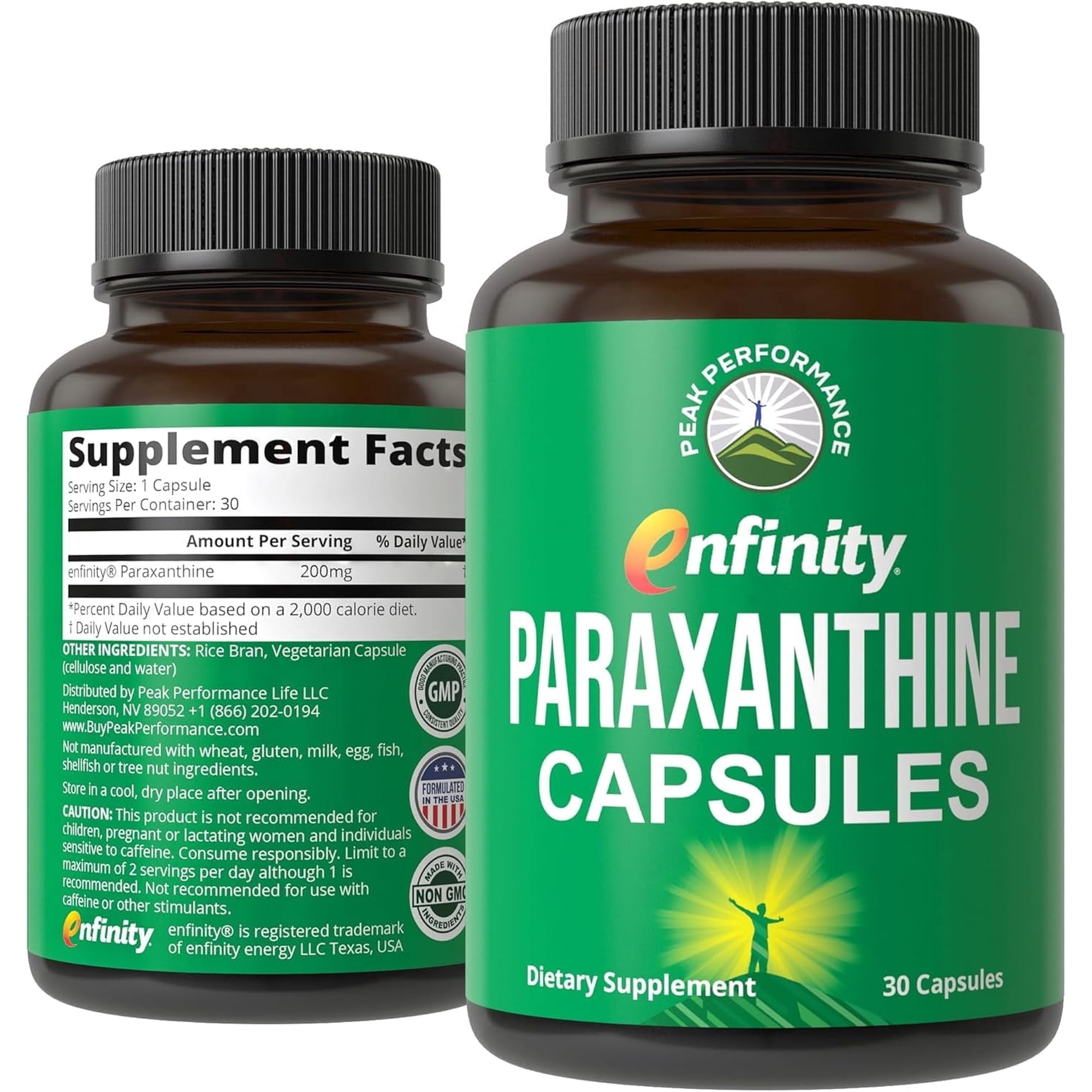 Peak Performance Enfinity Paraxanthine Supplement. Known for Focus, Concentration, and Jitter Free Energy. 30 Capsules
