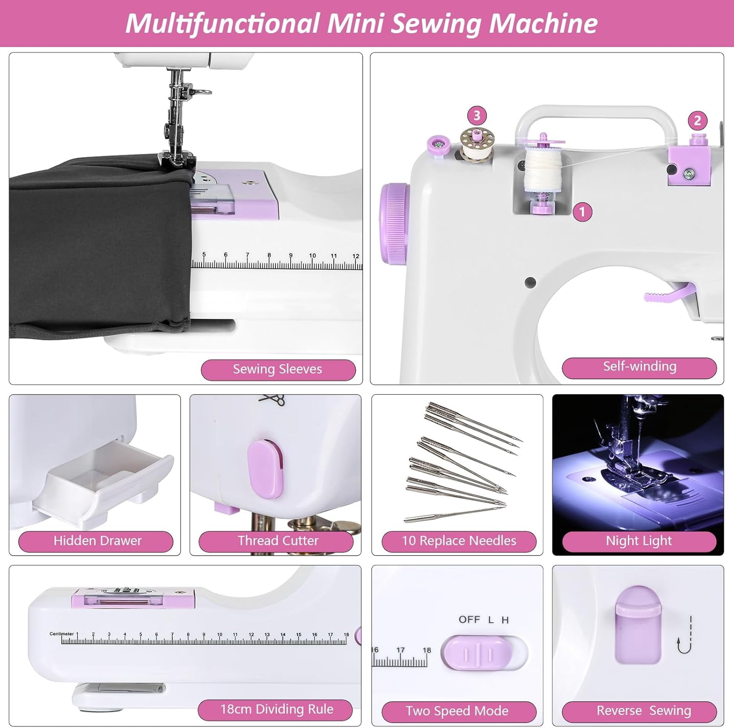 Sewing Machine for Beginners, Portable Mini Sewing Machine with 13 Replaceable Presser Feets, Built-in 12 Stitches, Extension Table, 39 Colors Thread, Reverse Sewing, 2 Speed Foot Pedal, Sewing Kit