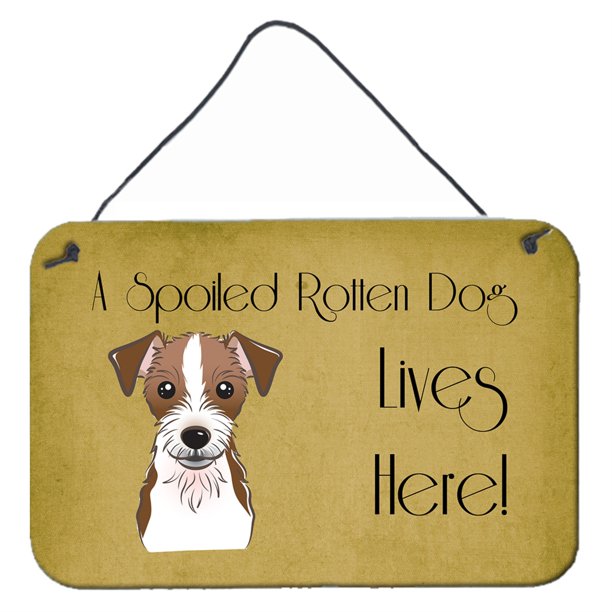 Caroline's Treasures BB1450DS812 Jack Russell Terrier Spoiled Dog Lives Here Impresiones para colgar en la pared o en la puerta, 8 x 12, multicolor Caroline's Treasures BB1450DS812