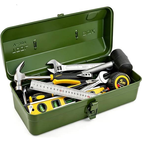 ZHZFKQ 14.6" Portable Steel Tool Box | Metal Latch Closure,Handle,Tool Storage Case,For Hardware,Screws,Parts Toolbox