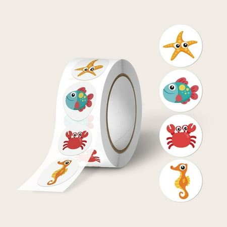 500pcs / roll adorables autocollants ronds d'animaux de mer, 4 dessins  vibrants d'autocollants d'animaux d'océan étiquettes d'animaux de dessin  animé pour enfants enfants