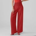 thumbnail image 3 of Cotton Linen Palazzo Pants Women Casual High Waisted Palazzo Pants Wide Leg Long Lounge Trendy Trousers Beach Pant Solid Vacation Casual Outfits, Red, 3 of 9