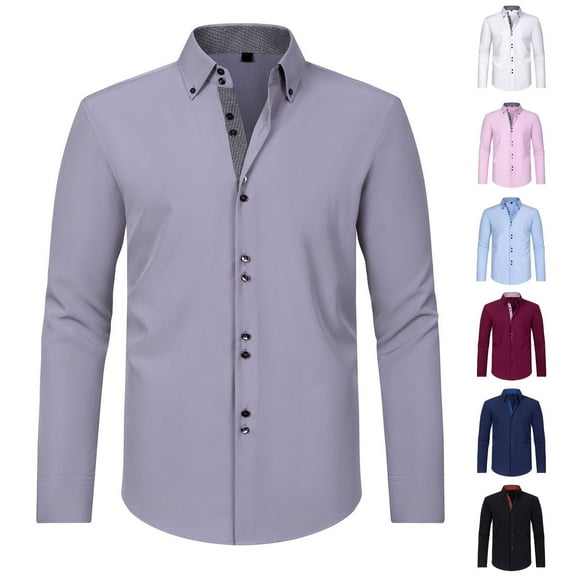 BinBiL Men's Long Sleeve Button Down Shirts Casual Untucked Dress Shirt Beach Wedding Shirts White 4(XS)