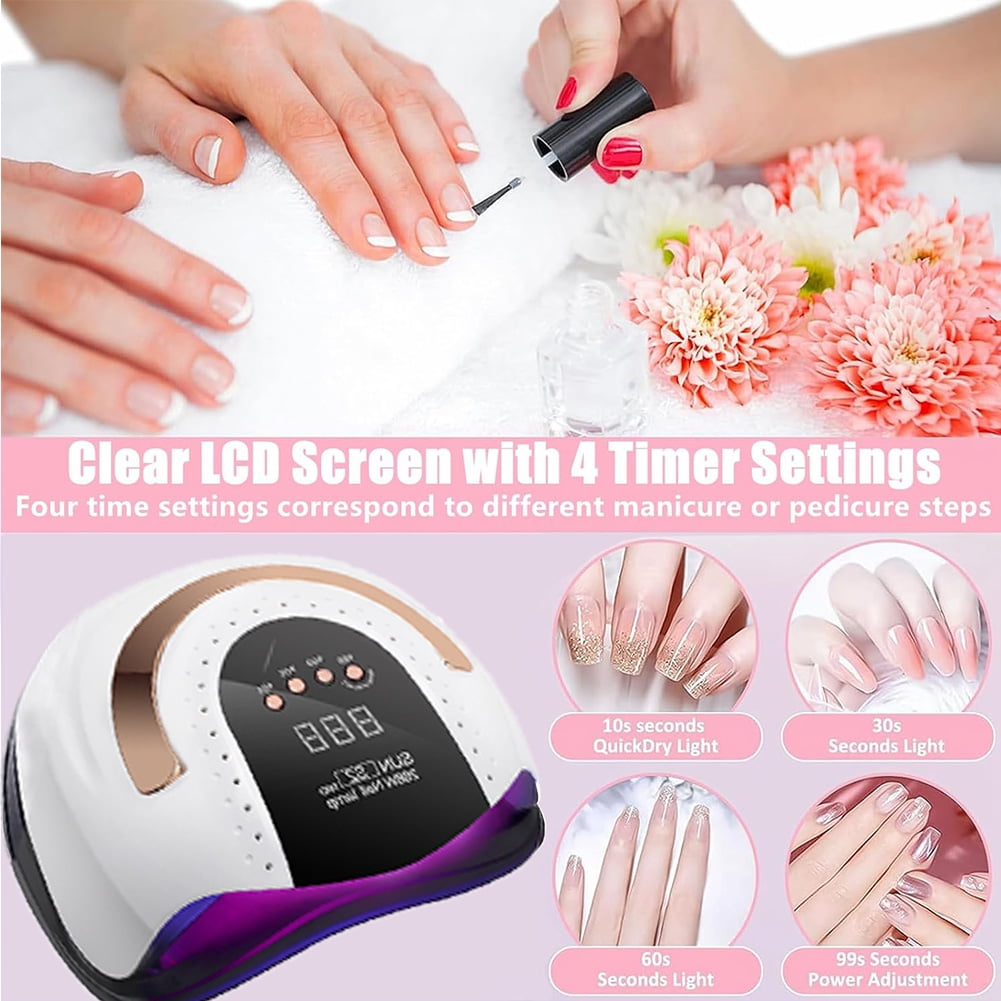 DEISNGB 268W UV LED Nail Lamp, Nail Dryer for Gel Polish,UV Light For Gel Nails, 4 Timers UV Nail Lamp Professional Nail Light, 57Pcs Lamp Beads and Automatic Sensor(White)