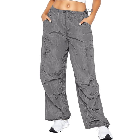 Sngxgn Women Cargo Pants Loose Straight-leg Trousers Streetwear with Pockets(Grey,S)
