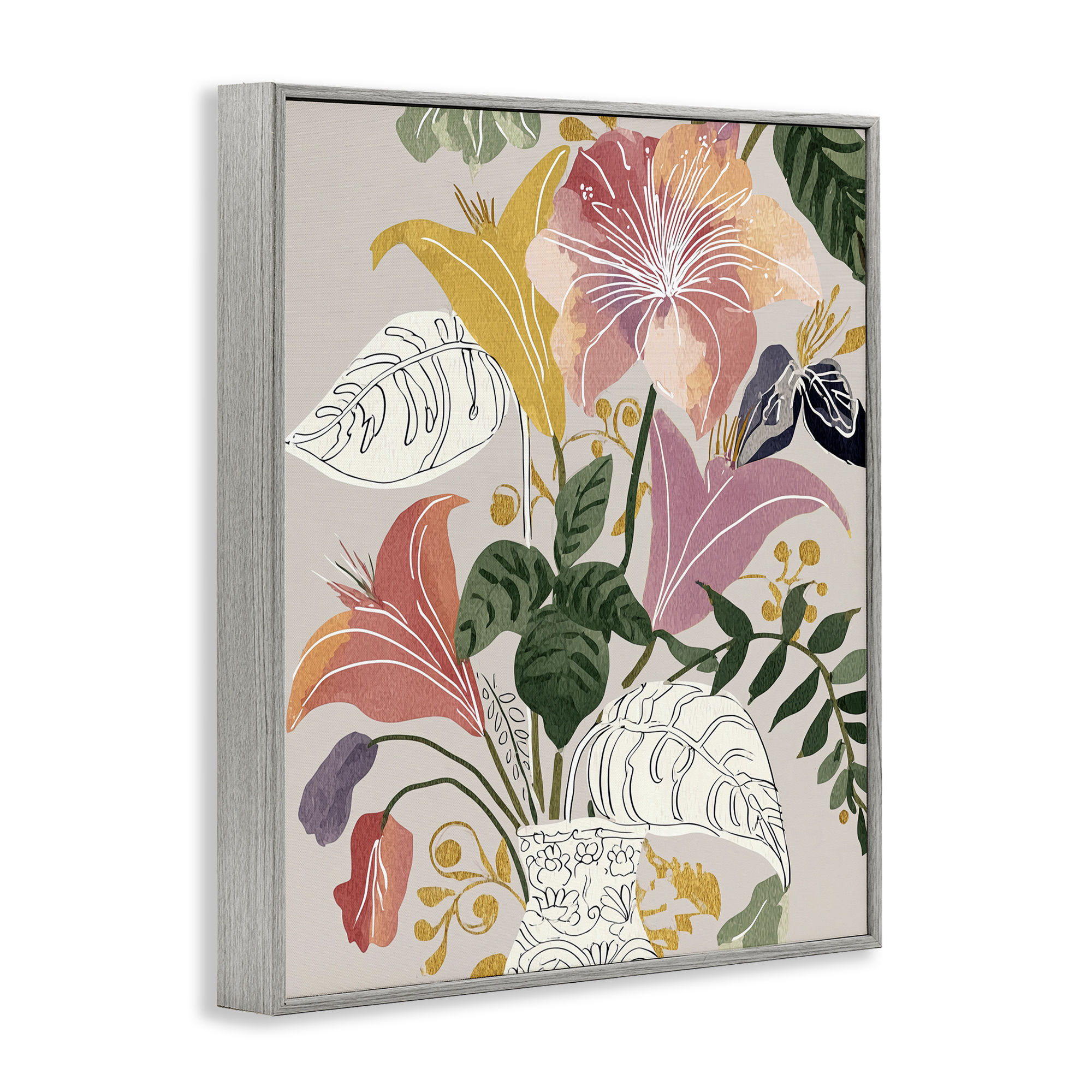 Playful Flower Bouquet Gray Framed Giclee Art, design by Annabelle Hall