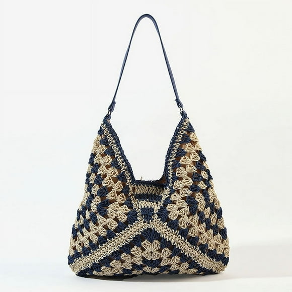 Granjero Gordo Bolso de hombro tejido para mujer, bolso de mano tejido y bolso de cosméticos, bolsos de mano tejidos elegantes para playa de verano, bolsos de hombro (azul)