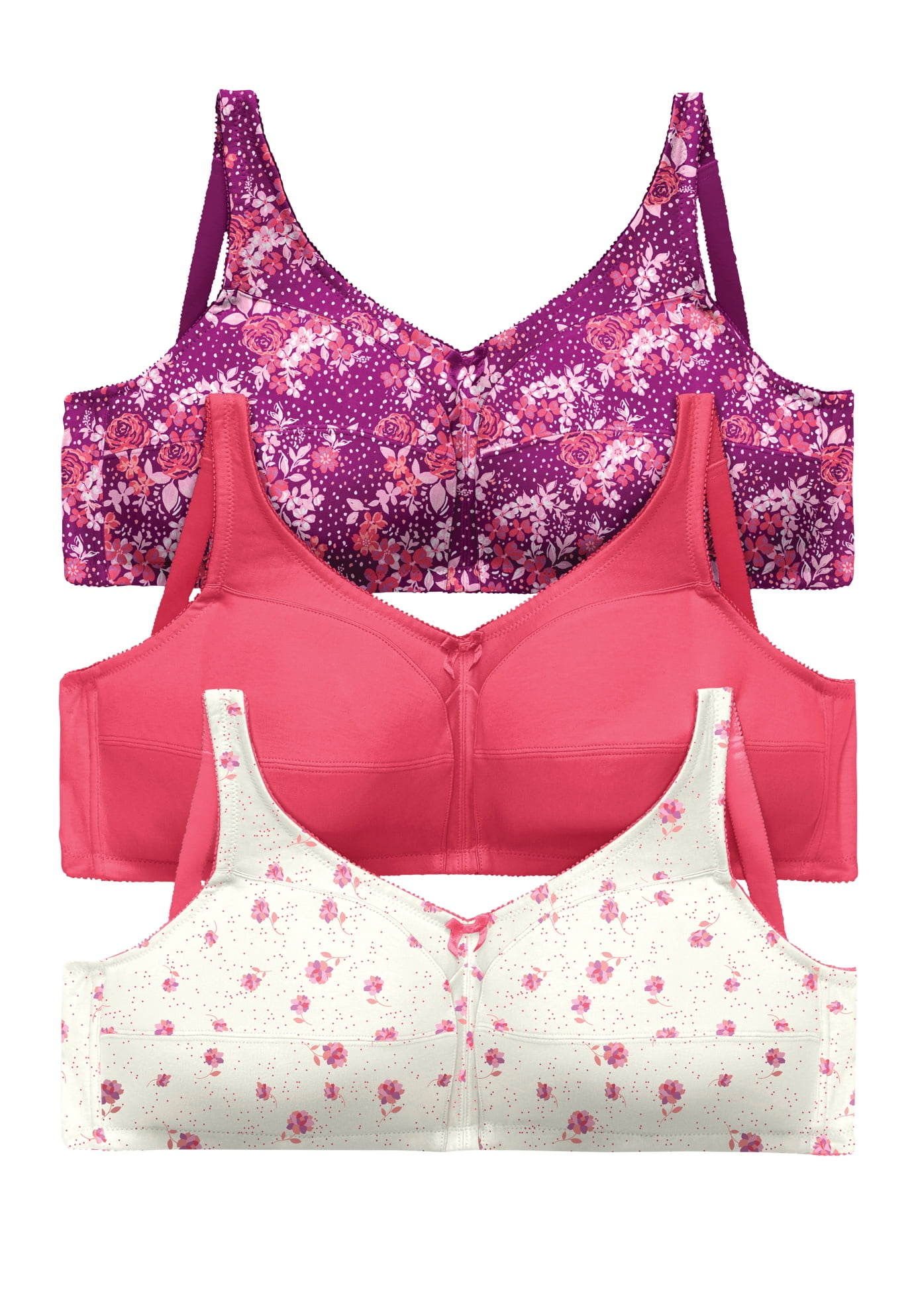 Comfort Choice Women's Plus Size 3Pack Cotton Wireless Bra Bra