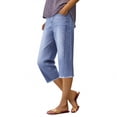 thumbnail image 7 of Jean Capris for Women Stretchy Raw Hem Straight Leg Cropped Jeans Baggy High Waisted Denim Capri Pants Light Blue 2XL, 7 of 7