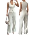 thumbnail image 2 of Women'S 2 Piece Outfits Elegant Blazer Vest Pockets Wide Leg Pant Suit Casual Matching Set White L, 2 of 7
