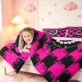 thumbnail image 4 of Manfei Pearl Print Monogrammed J 7-Piece Twin Bedding,Black Pink Grid Bedding Comforter Set,Pink Reversible, 4 of 7