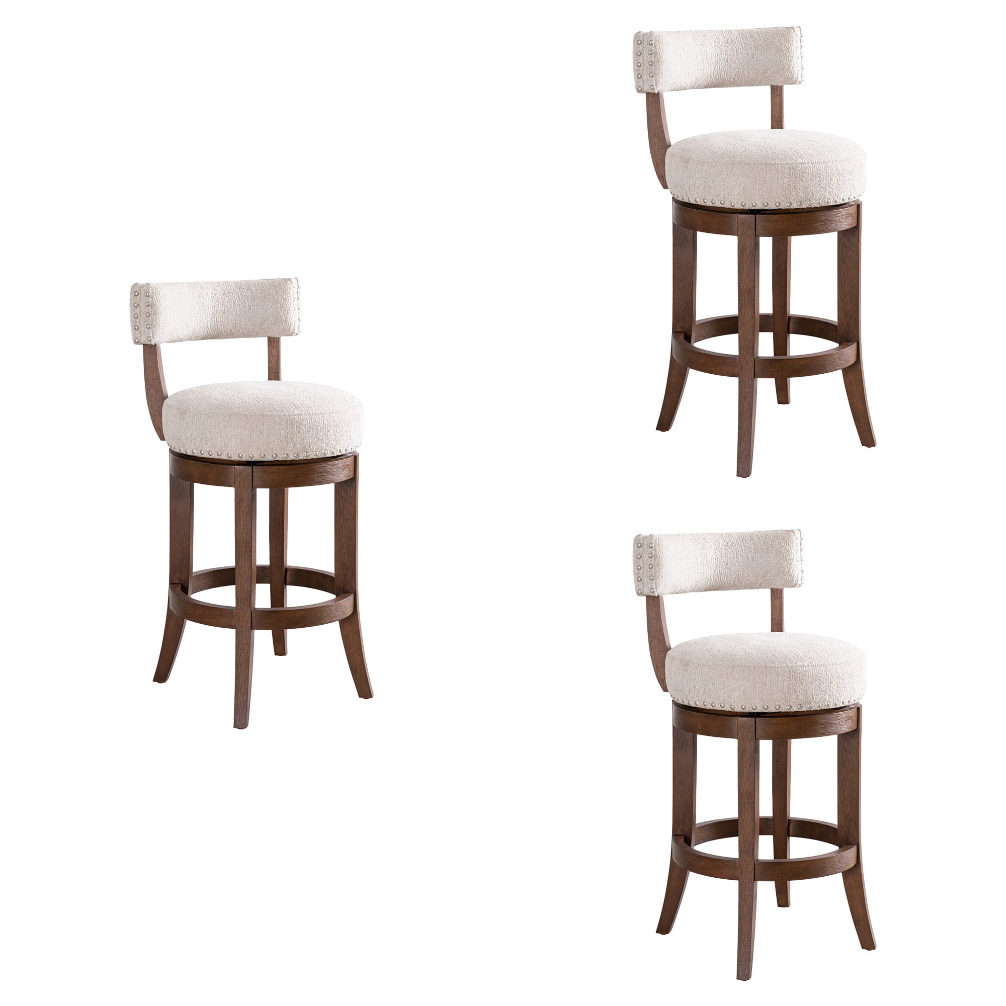 Mystic Brown Solid Wood Upholstered 26" Counter Height Swivel Barstool with Ancient Stone Fabric Seat - Set of 3