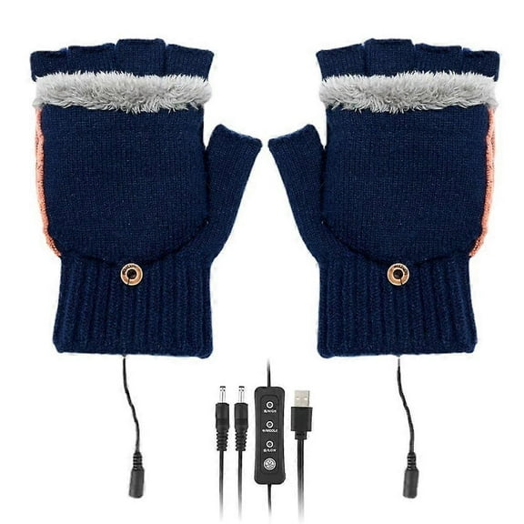USB Heated Gloves (navy Blue), Winter Gloves Men Women Knitted Heated Gloves Washable Mitt With 3 Adjustable Temperatures For Computer Skiing Hiking,