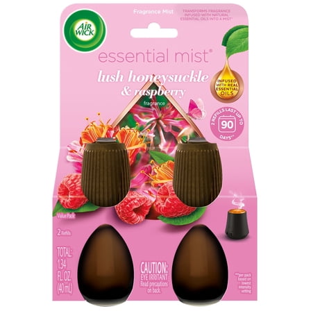 Air Wick Essential Mist Scented Oil Air Freshener Diffuser Refills, Lush Honeysuckle and Raspberry, 2 Count