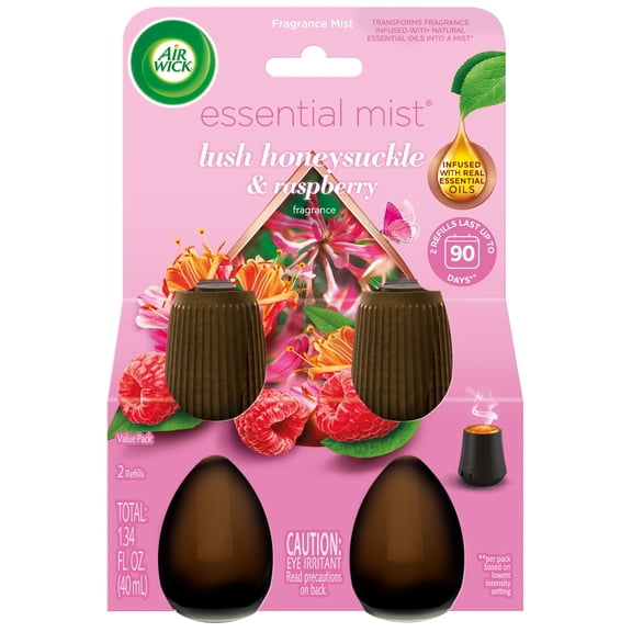 Air Wick Essential Mist Scented Oil Air Freshener Diffuser Refills, Lush Honeysuckle and Raspberry, 2 Count