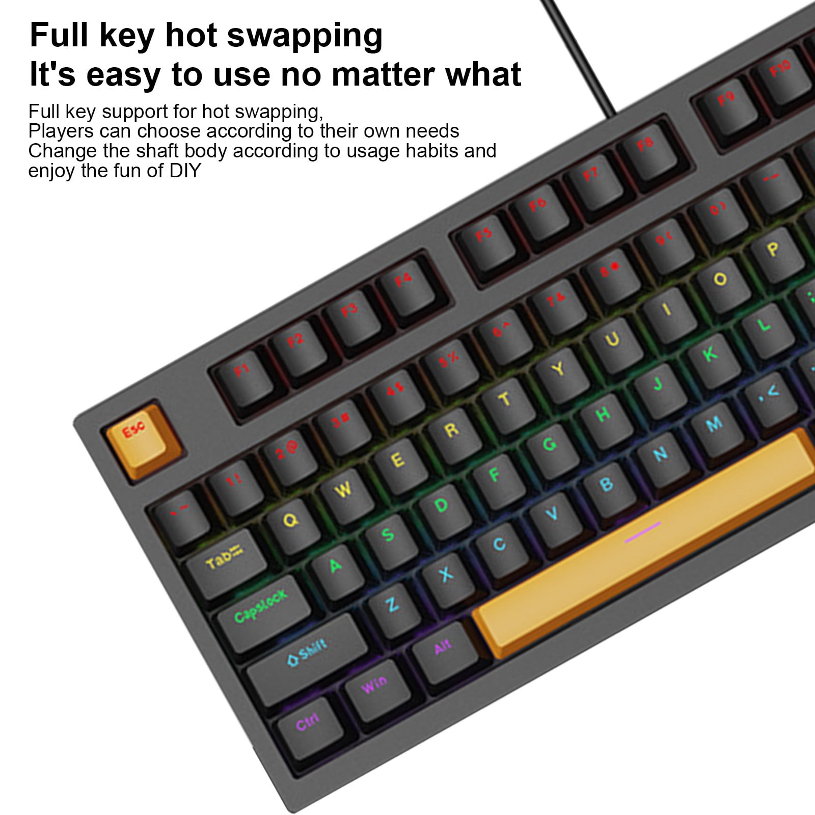 AuroraX 98 Keys Gaming Keyboard LOL Wired C-Type Ergonomic Keyboard Black RGB Lighting Mechanical Keyboard