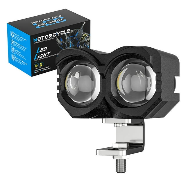 TopOne Motorcycle LED Spotlight Dual Lens 20W 8000LM Yellow White Double Color High/Low Beams Auxiliary Lights