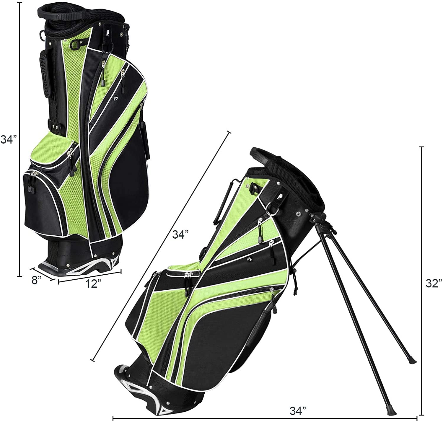 ZJTER Golf Stand Bag with 6 Way Top Dividers, Lightweight Golf Bag with Adjustable Dual Strap & 8 Pockets, Waterproof Rain Hood, Portable for Men Women