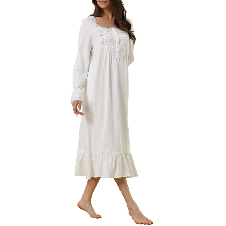 cheibear Womens Victorian Nightgown Long Sleeve Ruffle Night Gown Sleepwear  with Pockets