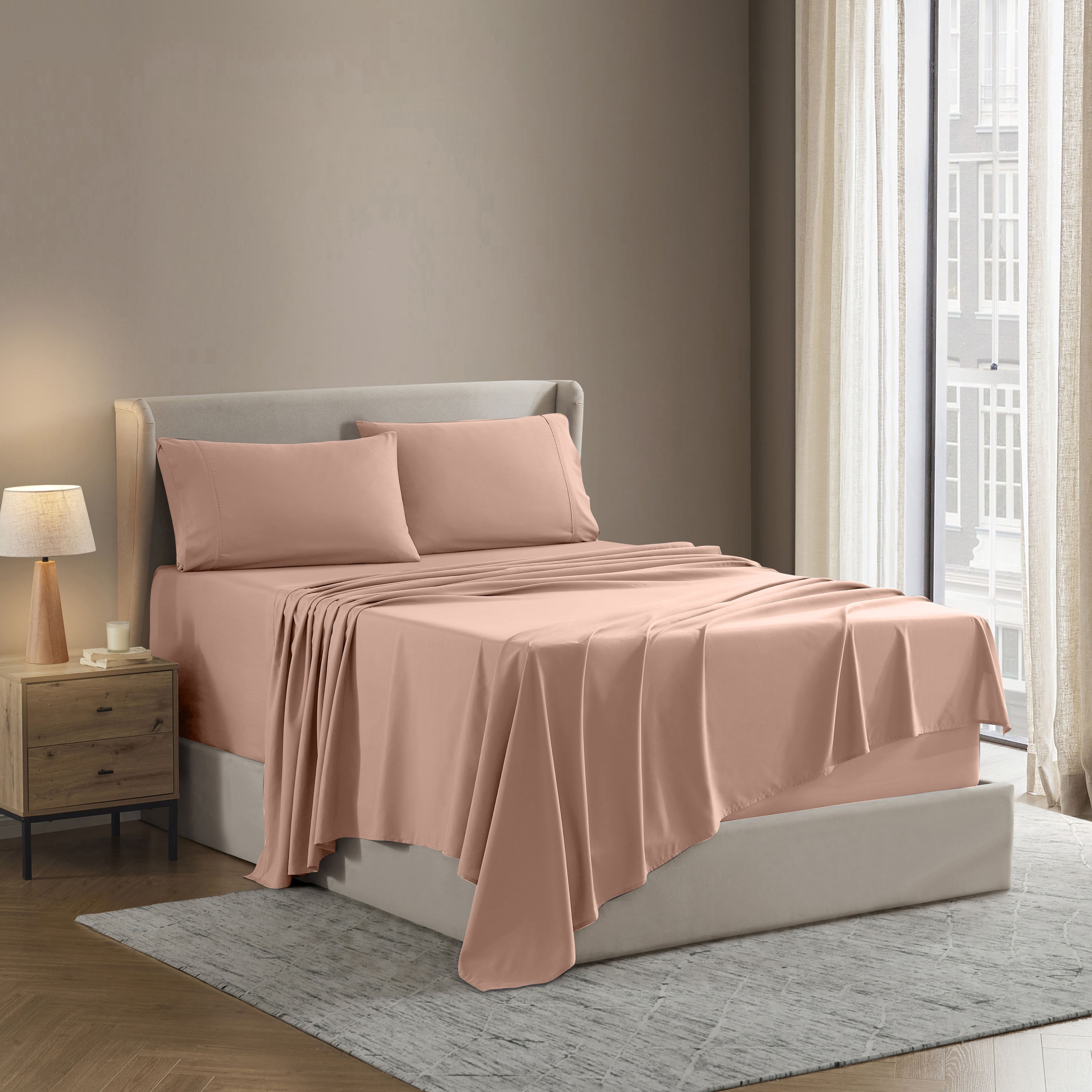 Lammaloe Twin Sheets Set, Hotel Style Deep Pocket 3 Piece Bed Sheets, Soft Microfiber Kids Bedding Set, Peach