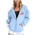 thumbnail image 2 of WEAIXIMIUNG Sweat à Capuche Zippé pour Femmes Mode Imprimé Cerf Leaping Manches Longues Poche Cordon Décontracté Sport, 2 of 6