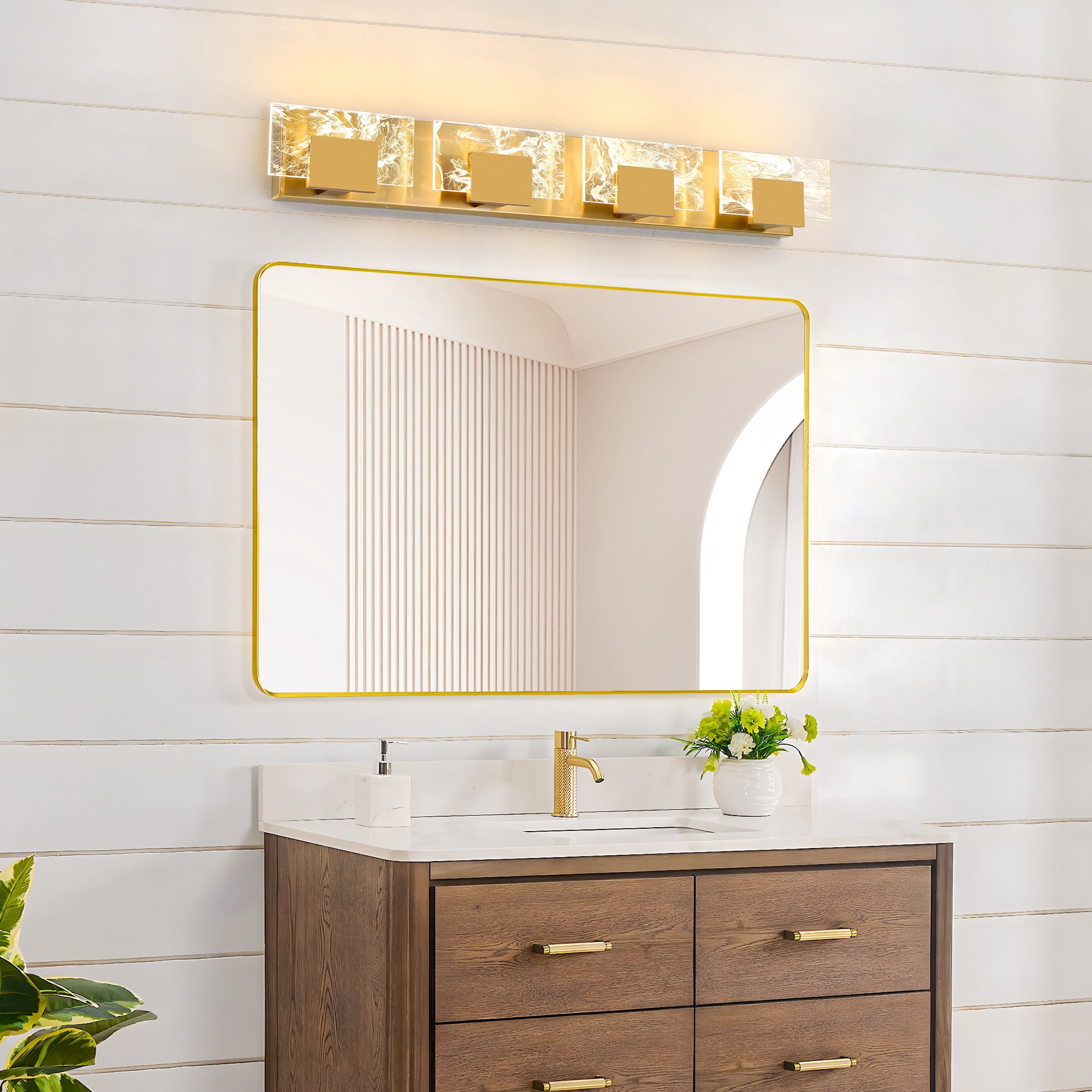 LED Bathroom Vanity Light 4-Light Gold Acrylic Modern Lighting Fixtures Smoke Design 3000K Wall Lights Fixture Over Mirror