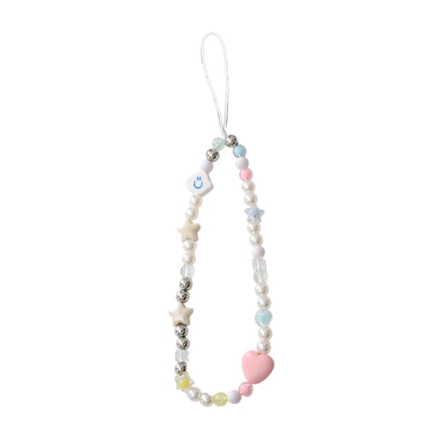 Bunblic Beaded Phone Lanyard Cute Bracelet Keychain Stylish Phone Chain Strap Multipurpose Decorative Key Chains Keyring Bangle Chain Pink Heart Shape