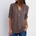 thumbnail image 1 of Chemises à Manches Courtes pour Femmes Hauts d'Été Tendance 2023 Chemises d'Été à Manches Longues Zip Tunique Décontractée Blouse Roulable Col en V, 1 of 6