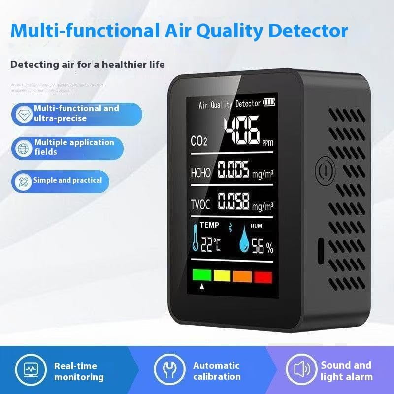 5 in 1 Air Quality Monitor CO2 Meter Carbon Dioxide Detector CO2 CO TVOC HCHO PM2.5 PM1.0 PM10 Temperature Humidity Detection