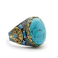 thumbnail image 1 of Natural Turquoise Stone Ring 925 Sterling Silver Ring Unique Design Turkish Handmade Authentic Ring with Gemstone, 1 of 2