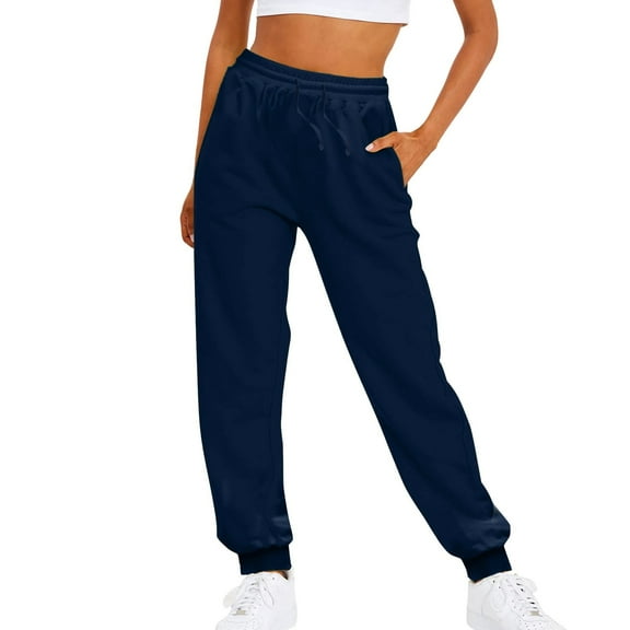 felwors Fleece Lined Womens Sweatpants - High Waisted Joggers for Women, Cotton Drawstring Baggy Sweats Women Pants Navy, XXXL