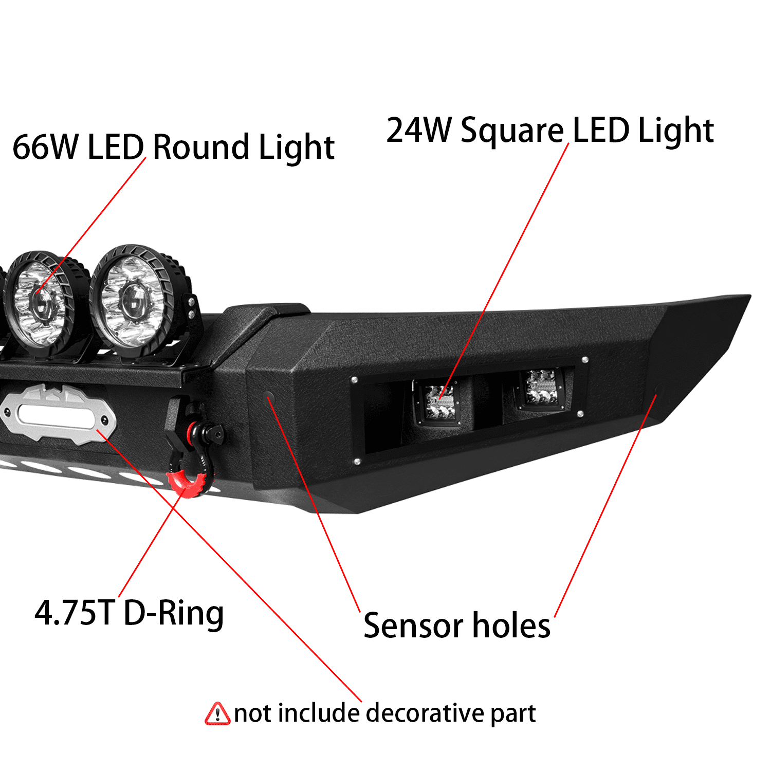 TIOYAR For 2019-2024 Dodge Ram 1500 (Not fit classic model) Front Bumper With Winch Plate&Lights (Black Texture)