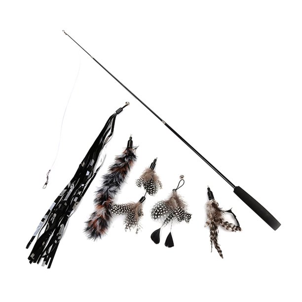 BRIGHTFUFU 6 unids de burlas telescópicas Stick Creative Teaser Suministro de burlas de burlas divertidas Varita con 5pcs cabeza de pluma para mascotas gatito gato (negro)