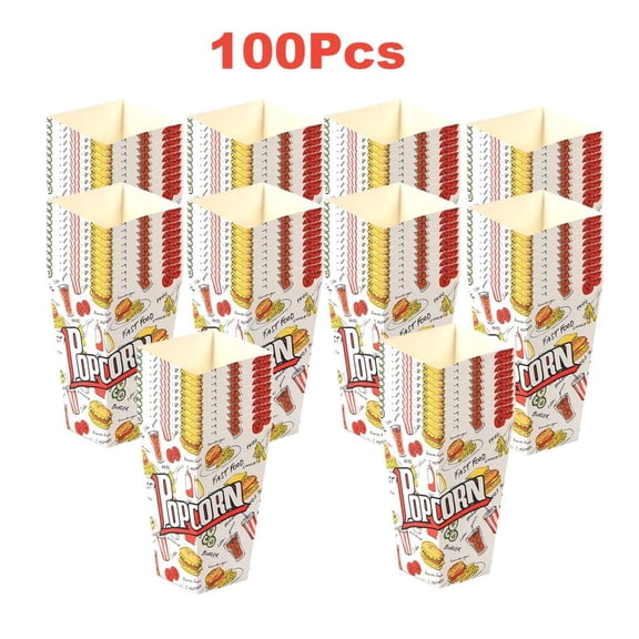 100 Pcs Popcorn Boxes 3 New Styles Popcorn Containers for Movie Party Orange Yellow White Paper Boxes Snack Chips Boxes for Puffed Rice Machine Theater Night Carnival