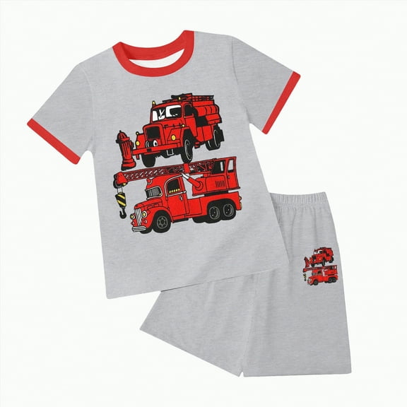 TOWED22 Toddler Baby Boy Clothes Print Short Sleeve T-Shirt Tops Shorts Set 2 Piece Summer Outfits(Red,6-7 Years)