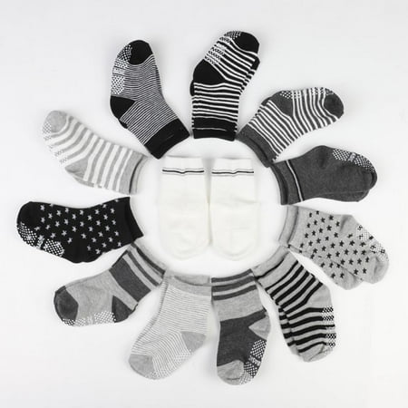

12 Pair/Pack Unisex Baby Infant Newborn Anti-slip Cotton Socks Kids Elastic Knit Knitted Socks