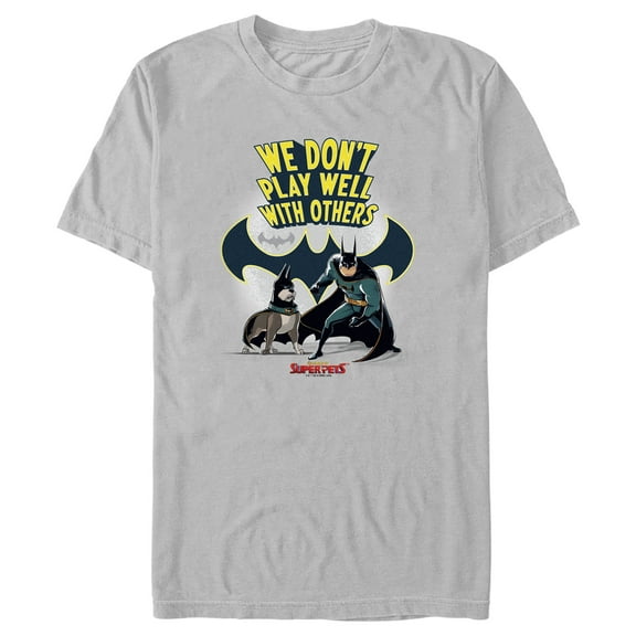 Men's DC League of Super-Pets We Don’t Play Well With Others  Graphic Tee Silver Medium