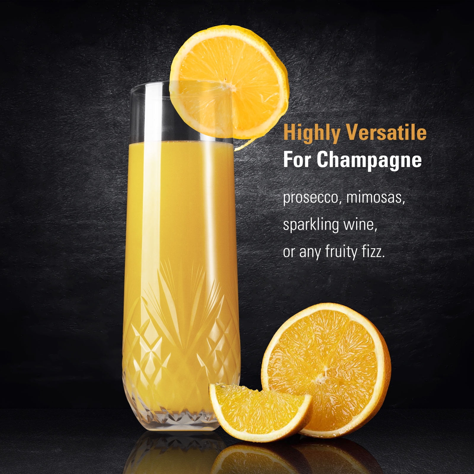 Stemless Champagne Flutes, Hand Made, Set of 4, Toasting champagne glasses, Wedding Party Cocktail Cups, Wine Flute, Mimosa Glasses Set, Water Glasses, Highball Glass, 9.5oz