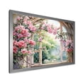 thumbnail image 2 of Designart "Gazing through Country Window at Pink Blossoms IV" Floral Framed Wall Art Decor - Traditional Pink Window Bedroom Framed Canvas Wall Art, 2 of 6