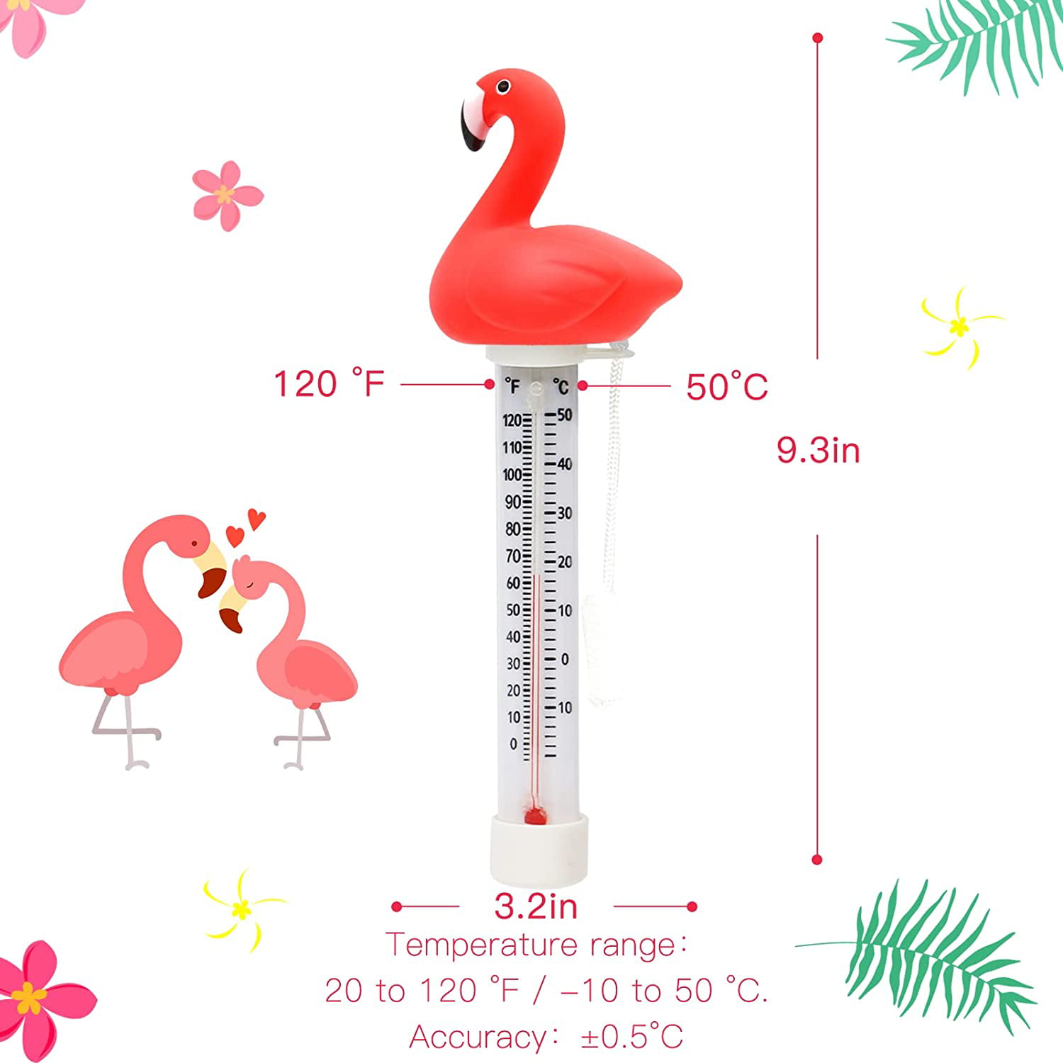 Flamingo And Turtle Floating Pool Thermometer - Large Size, Easy To Read,  Shatter Resistant, String Included - Perfect For Outdoor And Indoor  Swimming Pools And Spas - Cute And Aesthetic Design 