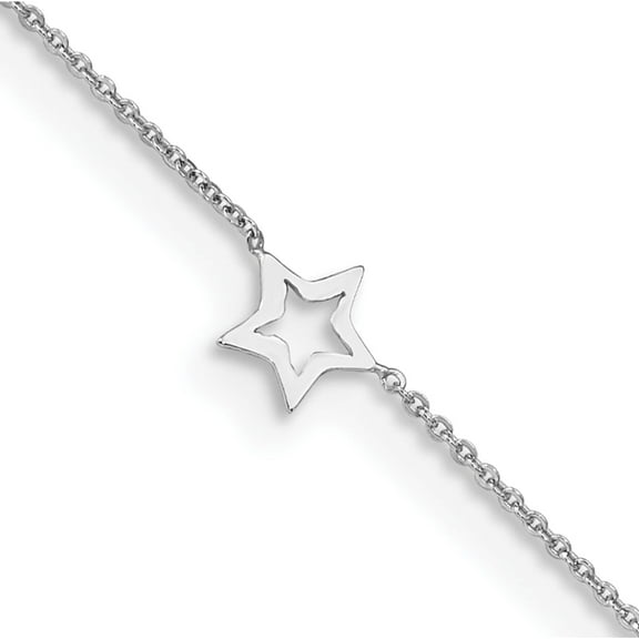 14K White Gold Adjustable Star 9In Plus 1In Ext. Anklet Made In Indonesia ank200-9