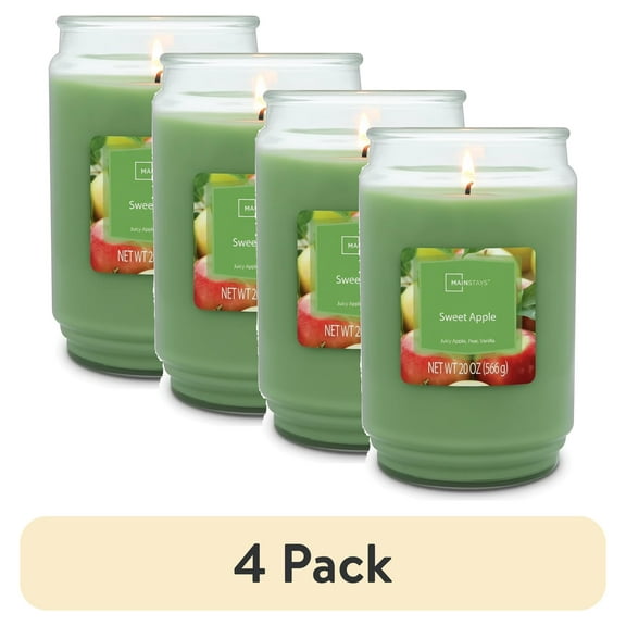 (4 pack) Mainstays Single-Wick Scented Glass Jar Candle, Sweet Apple, 20oz.