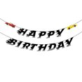 thumbnail image 1 of Set de fiesta con temática de carreras de autos, bandera de cumpleaños de carreras, inserción de tarjetas para pastel, decoración de globos para cumpleaños infantiles, 1 of 6