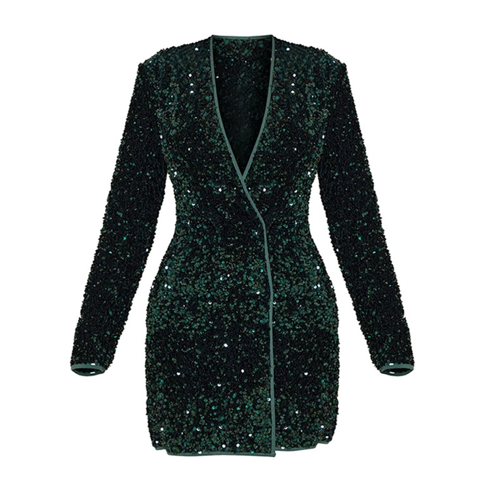 OSFVNOXV Sequin Jacket Dress for Women Velvet Glitter Mini Dress Deep V-Neck Bodycon Sparkly Formal Blazer