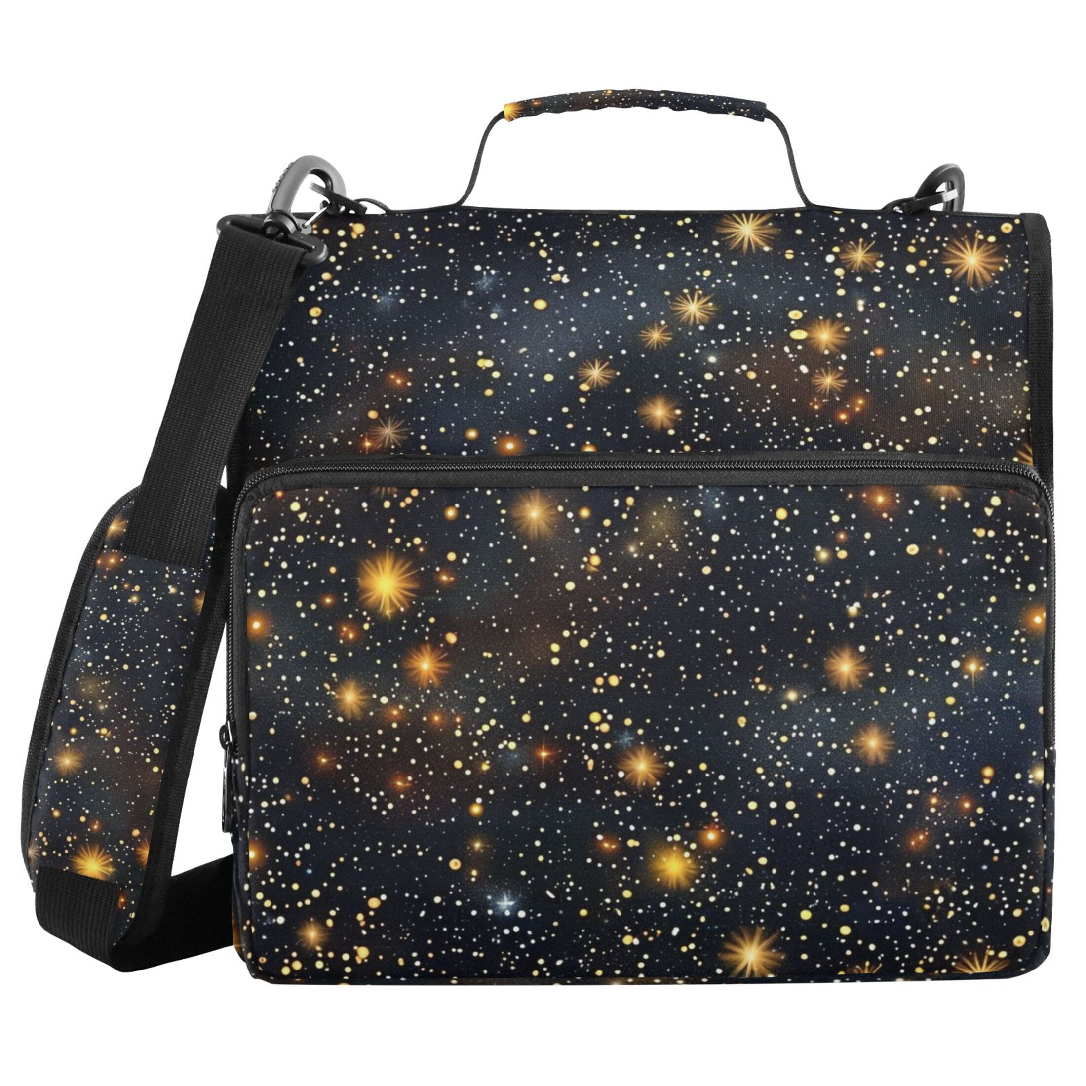 ALAZA Zipper Binder Glitter Shiny Galaxy 3 Ring Trapper Keeper File Folder Organizer Bag