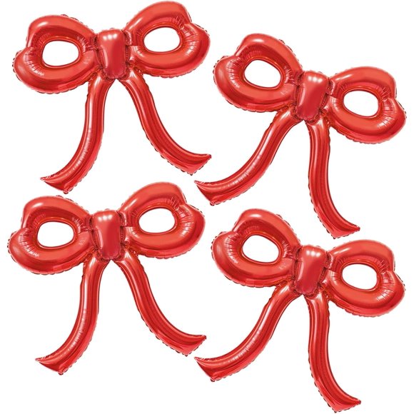 Yanonmyfd 4 Pcs Pink Bow Balloons Bow Party Decorations for Girl Women Pink Bow Birthday Decorations Giant Foil Balloon for Baby Shower Bridal Engagement Wedding Decor Bachelorette Party Supplies,Red