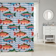 thumbnail image 2 of Manfei Cartoon Trout Shower Curtain 72Wx72L, Stripe Background Bathroom Curtain, Blue Pink Orange, 2 of 5