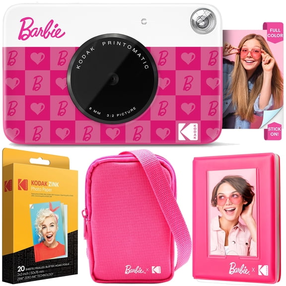 Kodak x Barbie Printomatic Instant Print Camera, Case, Photo Album, Paper (20 Sheets) Iconic Style